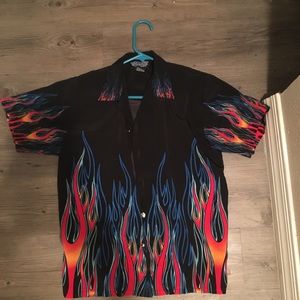 silver point flame button up shirt!!